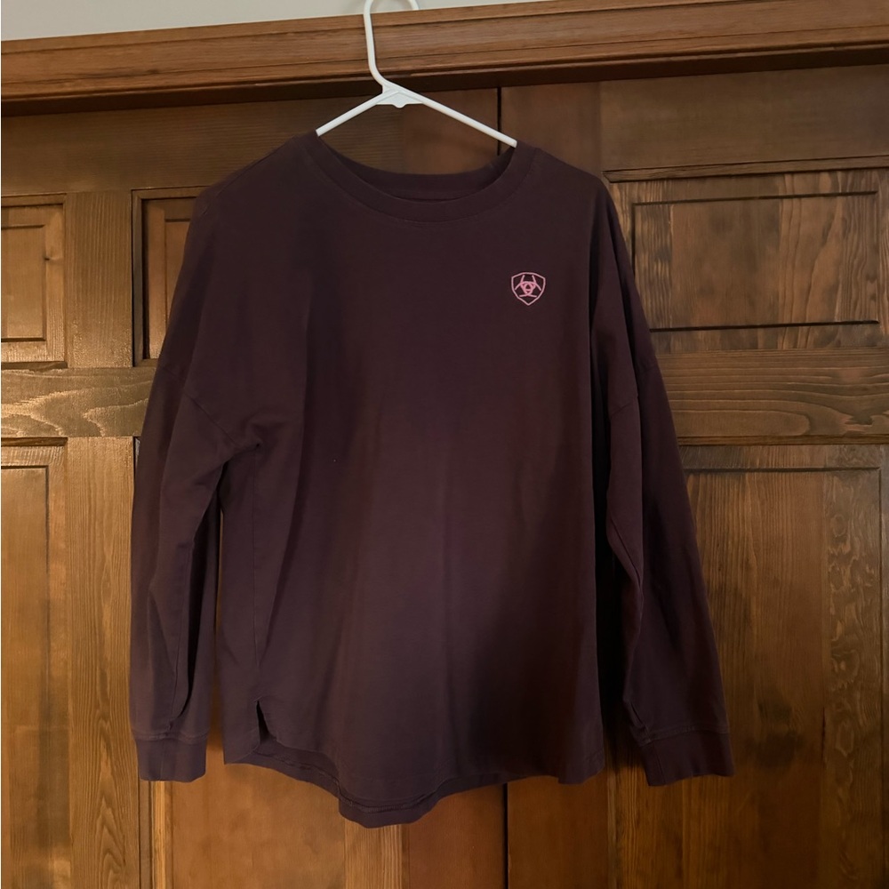 Ariat Long-Sleeve Tee in Deep Plum with Pink Chest Logo